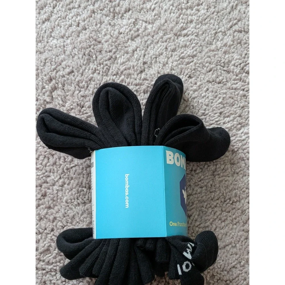 Bombas Midweight Socks Black Size Large Supima Cotton Mid Calf 4 Pairs NWT